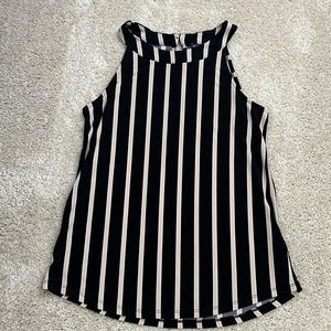 Adrianna Papell Black and Cream Striped Sleeveless Top